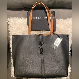 NWT REBECCA MINKOFF Megan Leather Tote Shoulder Purse BLACK CARAMELLO